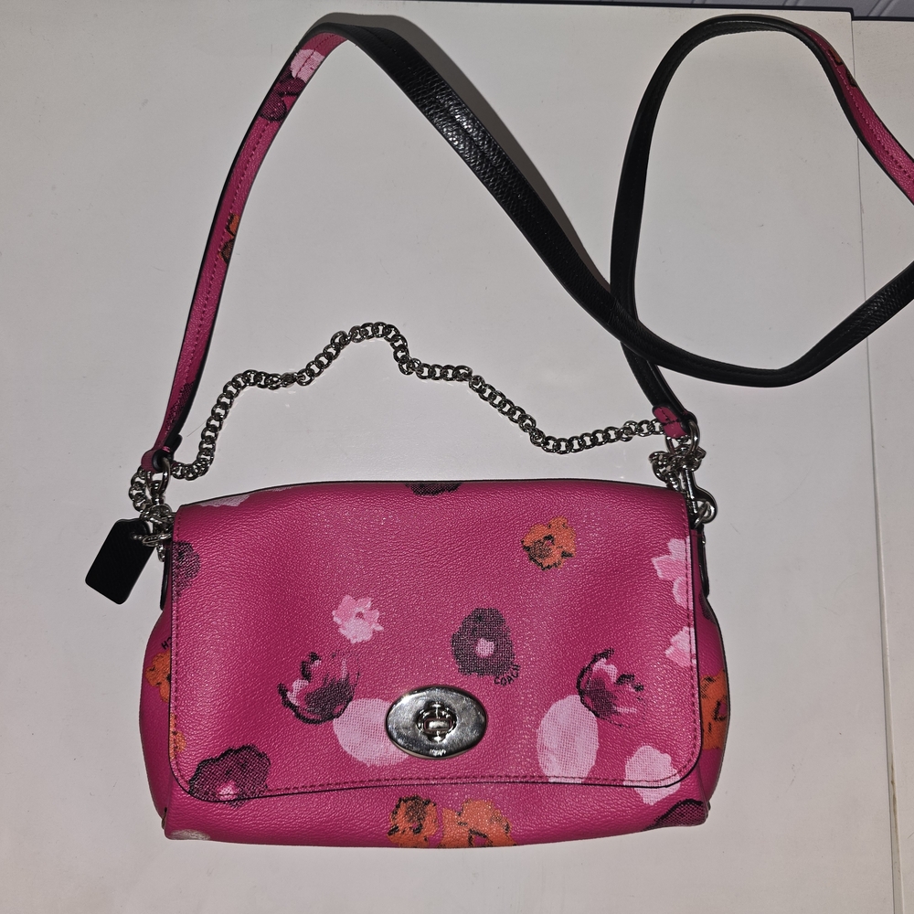 Coach Floral Pink Leather Shoulder Bag